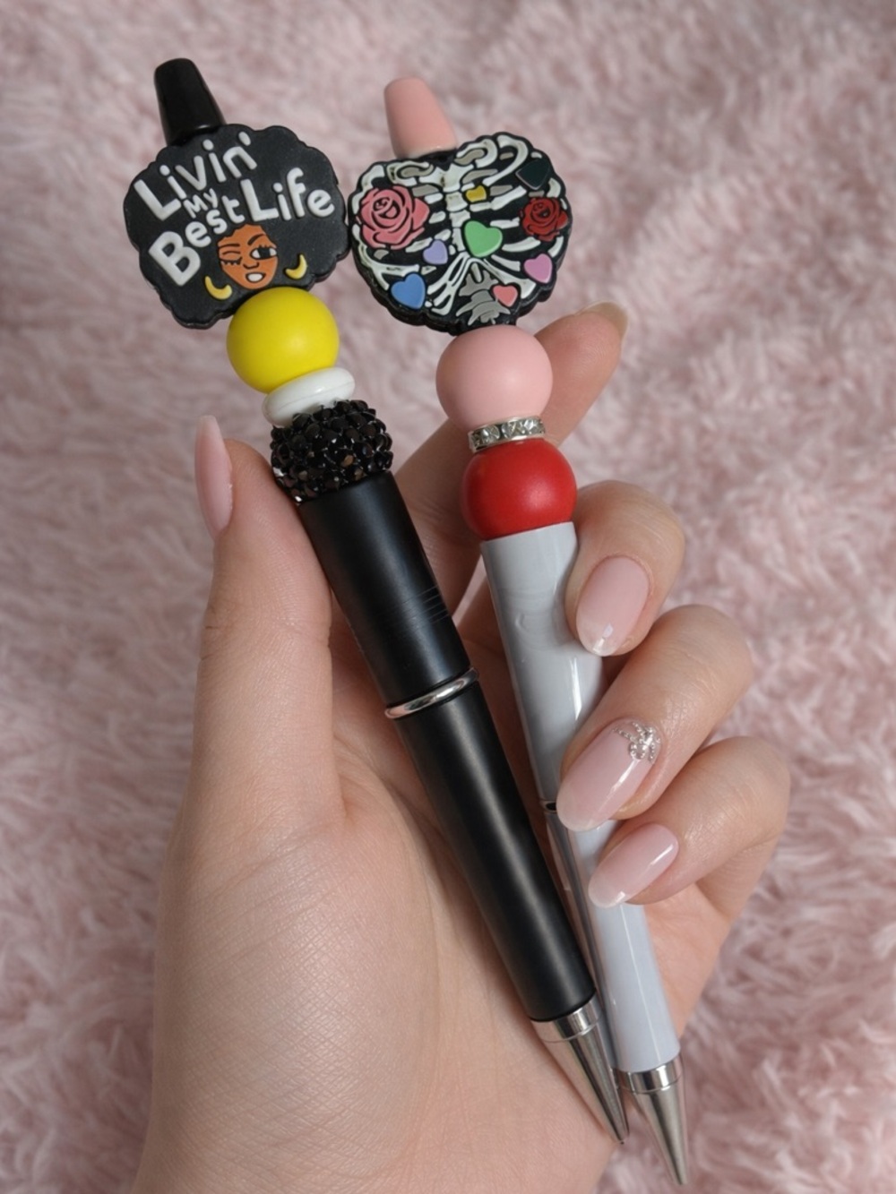 Black and White Decorative Ball-Top Gel Pens - Cute Statement Design
